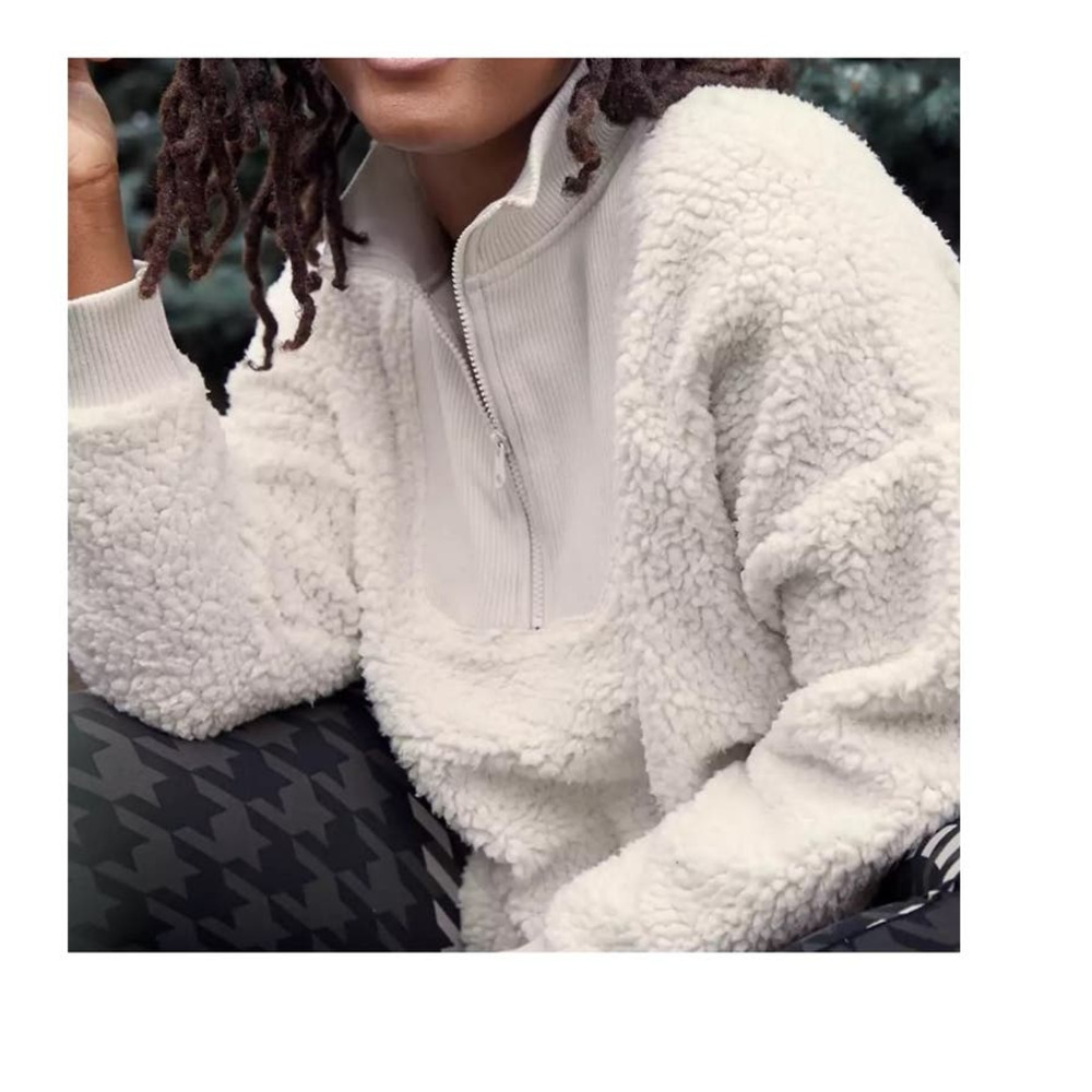Aerie Dream Sherpa White Quarter Zip Pullover Sweatshirt Sweater Jacket Sz Med - Picture 9 of 9